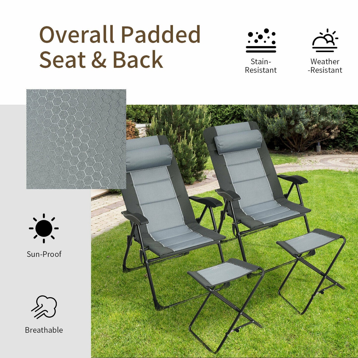 Set of 2 Patiojoy Patio Folding Dining Chair with Ottoman Set Recliner Adjustable, Gray Beach & Lawn Chairs at Gallery Canada