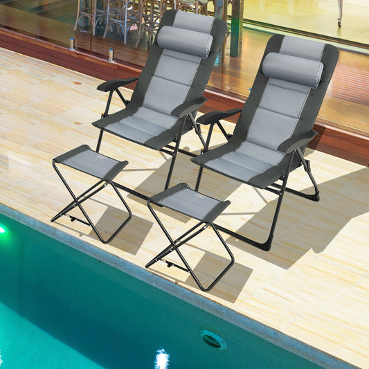 Patio Folding Dining Chair With Ottoman Set, Adjustable Recliner, Gray Beach & Lawn Chairs Gray at Gallery Canada