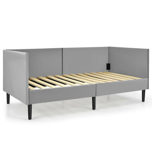 Twin Daybed Heavy Duty Wooden Sofa Bed Frame, Gray at Gallery Canada