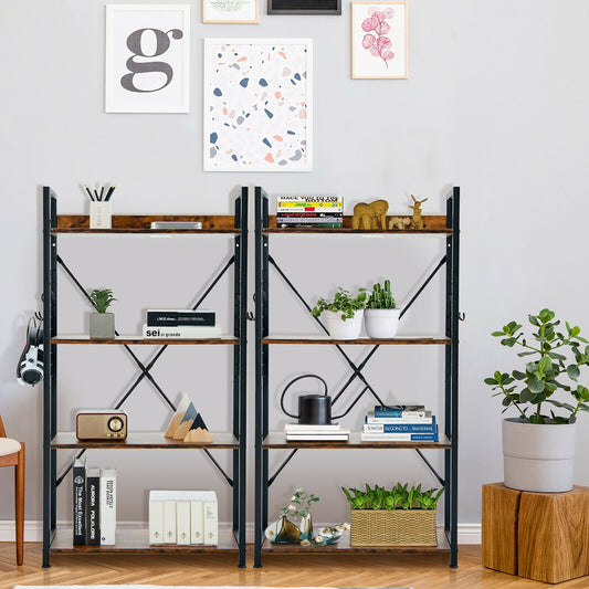 4-Tier Industrial Open Storage Bookshelf, Dark Brown