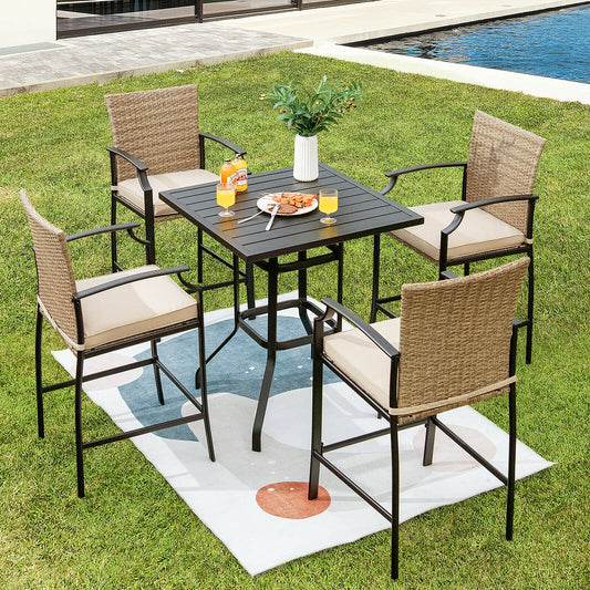 32 Inch Outdoor Steel Square Bar Table, Powder-Coated Tabletop, Black Patio Bar Furniture Black at Gallery Canada
