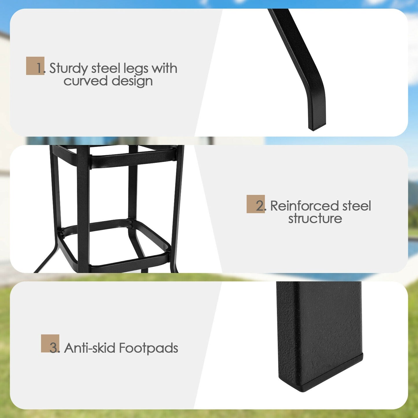 32 Inch Outdoor Steel Square Bar Table, Powder-Coated Tabletop, Black Patio Bar Furniture at Gallery Canada