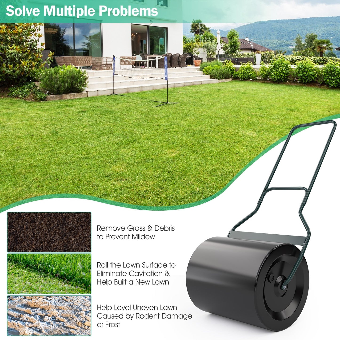 Lawn Roller with U-Shaped Handle for Garden Backyard, Black at Gallery Canada