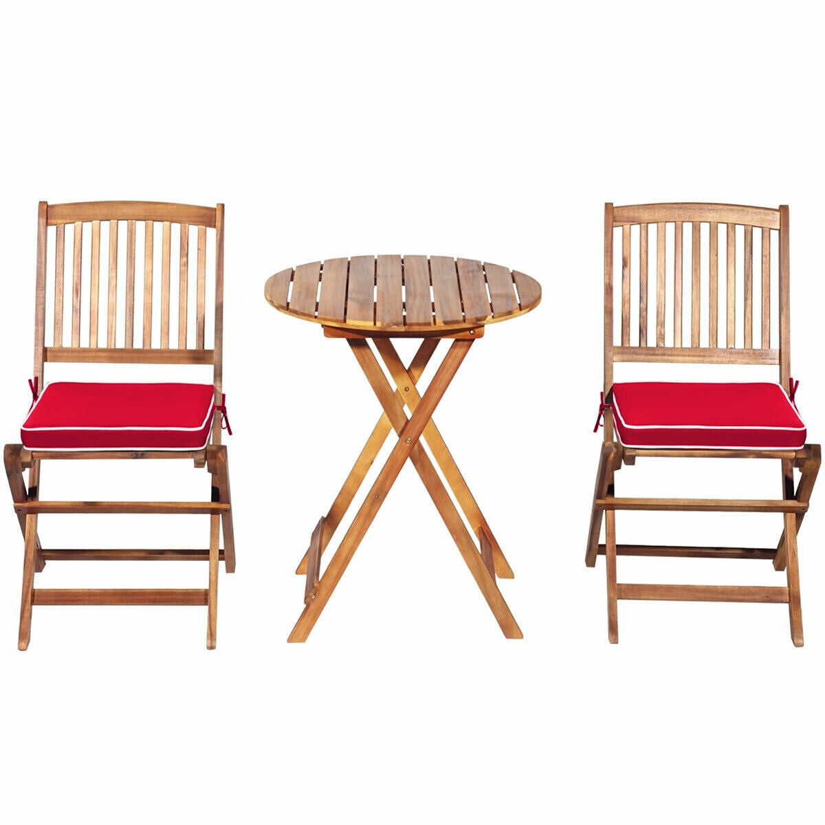 3 Pieces Patio Folding Wooden Bistro Set Cushioned Chair, Red Patio Conversation Sets at Gallery Canada
