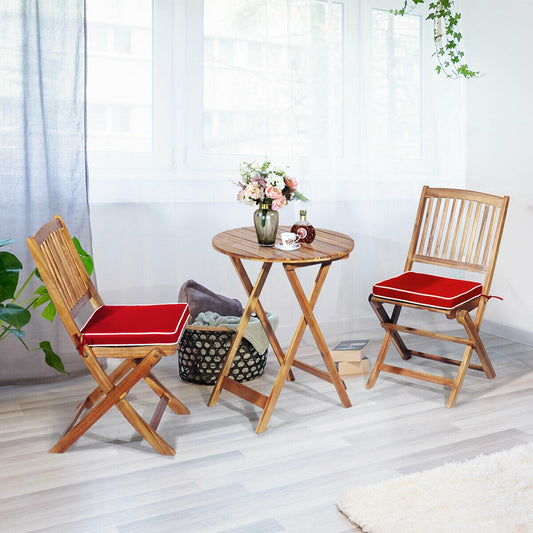 3 Piece Patio Folding Wooden Bistro Set, Cushioned Chair, Red Patio Conversation Sets Red at Gallery Canada