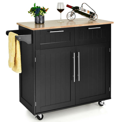 Heavy Duty Rolling Kitchen Cart with Tower Holder and Drawer, Black