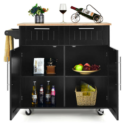 Heavy Duty Rolling Kitchen Cart with Tower Holder and Drawer, Black