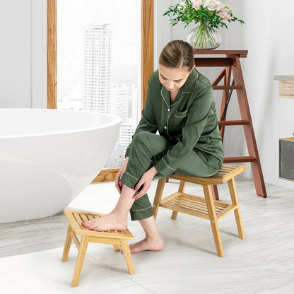 Bamboo Shower Seat Bench with Underneath Storage Shelf, Natural