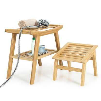 Bamboo Shower Seat Bench with Underneath Storage Shelf, Natural