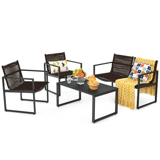4 Pieces Patio Furniture Conversation Set with Sofa Loveseat, Black