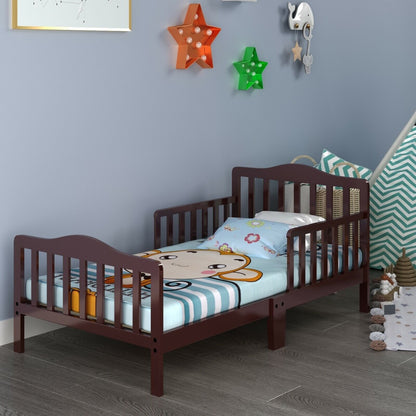 Classic Design Kids Wood Toddler Bed Frame with Two Side Safety Guardrails, Brown at Gallery Canada