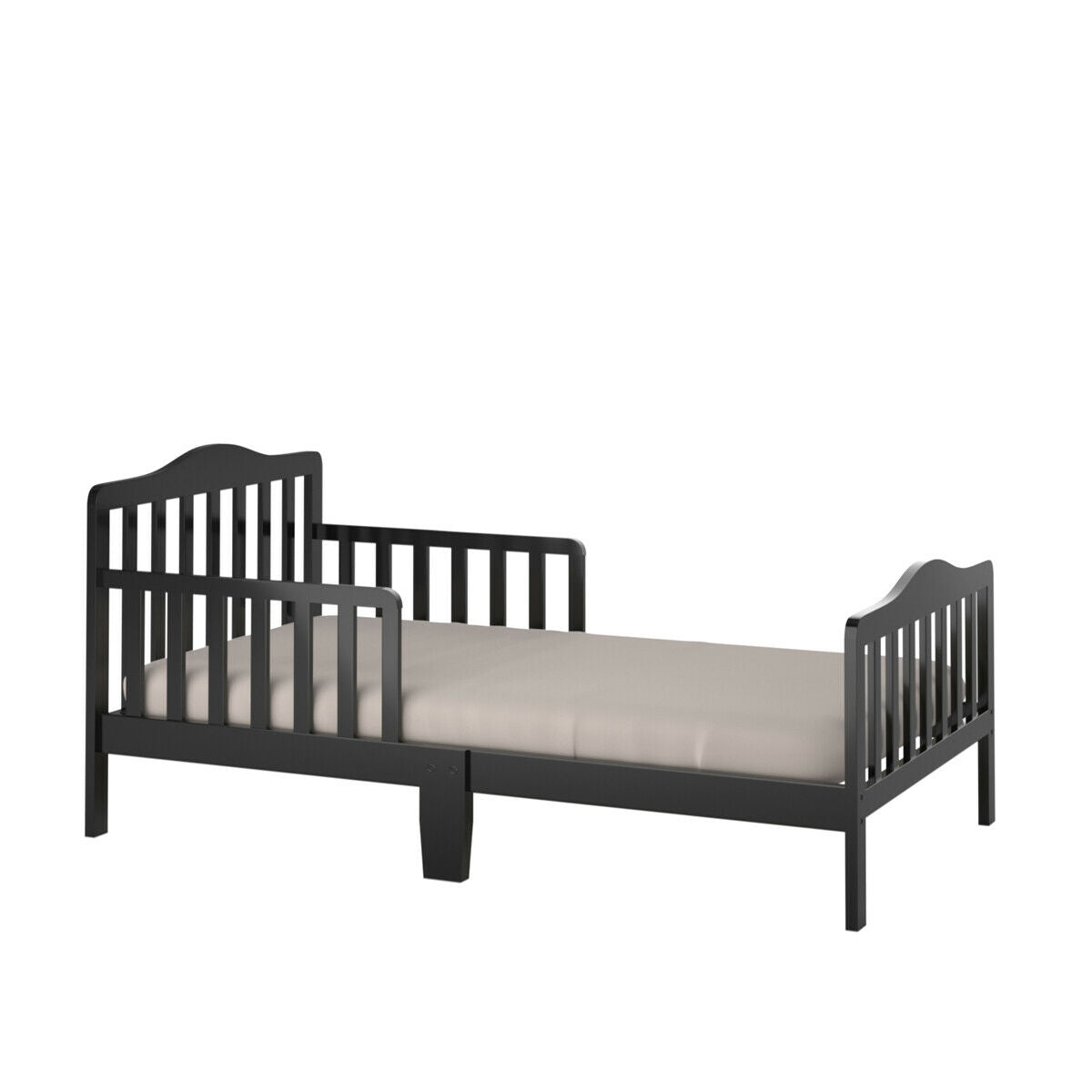 Classic Design Kids Wood Toddler Bed Frame with Two Side Safety Guardrails, Black Toddler Beds at Gallery Canada