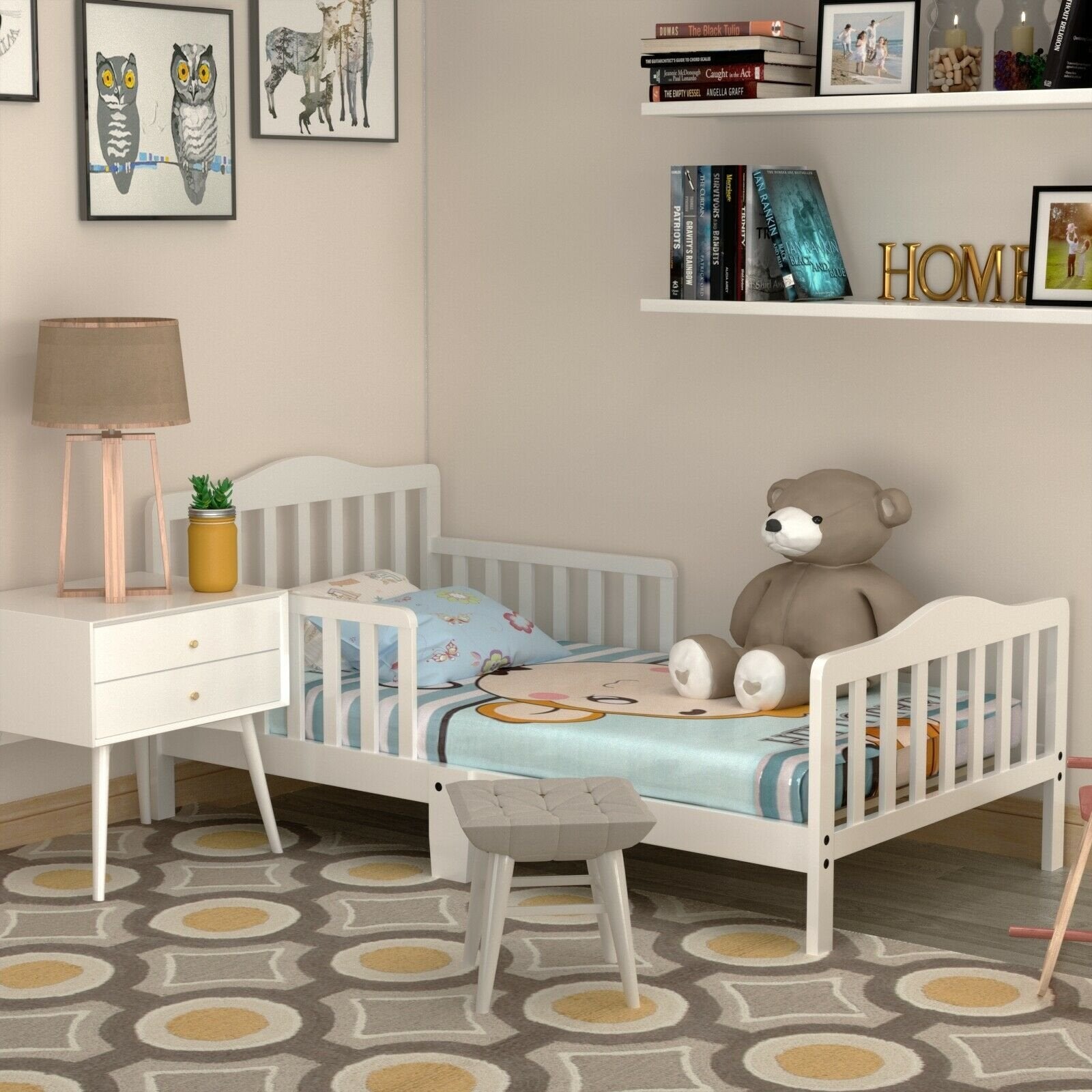 Classic Design Kids Wood Toddler Bed Frame with Two Side Safety Guardrails, White at Gallery Canada