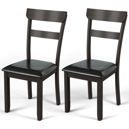 Set of 2 Dining Chairs With Rubber Wood Frame and Upholstered Faux Leather Seat, Black at Gallery Canada