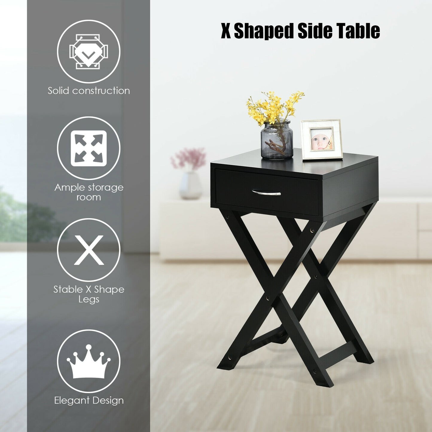 Modern X-Shape Accent Side End Table, Black at Gallery Canada