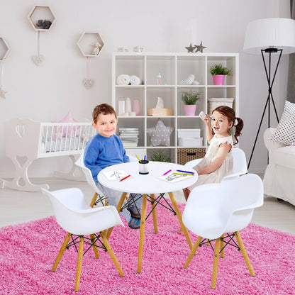 5 Piece Kids Modern Round Table Chair Set, White at Gallery Canada