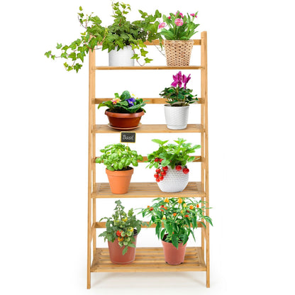 4-Tier Bamboo Bookshelf Ladder Shelf Plant Stand Rack, Natural at Gallery Canada