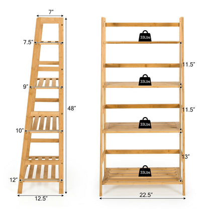 4-Tier Bamboo Bookshelf Ladder Shelf Plant Stand Rack, Natural