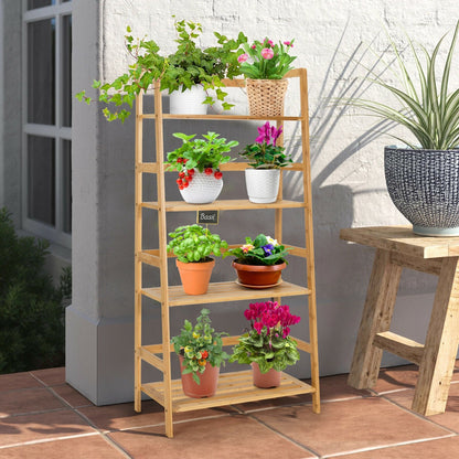 4-Tier Bamboo Bookshelf Ladder Shelf Plant Stand Rack, Natural at Gallery Canada