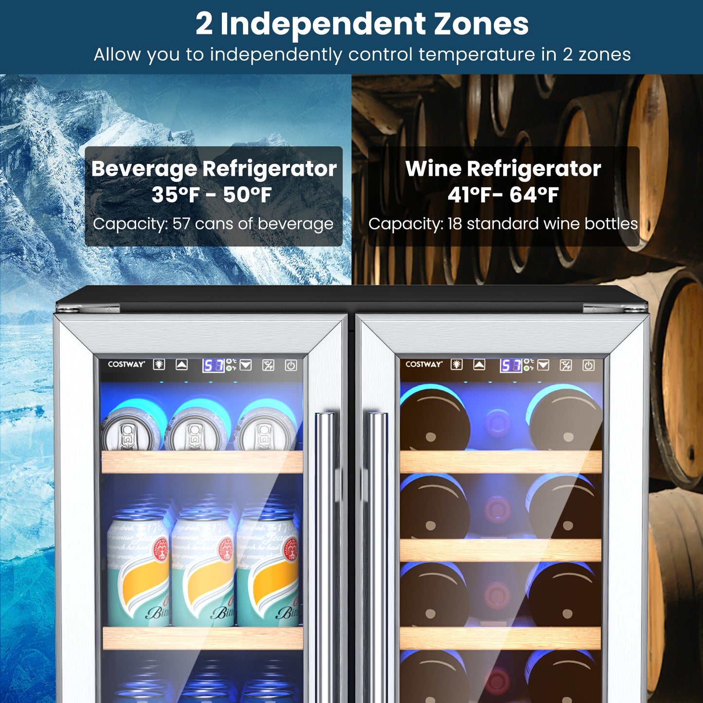 24 Inch Dual Zone Wine Beverage Cooler, Silver Wine & Beverage Coolers at Gallery Canada