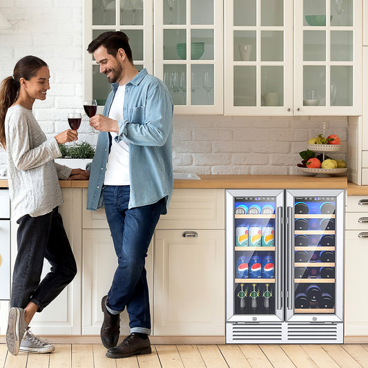 24 Inch Dual Zone Wine Beverage Cooler, Silver Wine & Beverage Coolers Silver at Gallery Canada