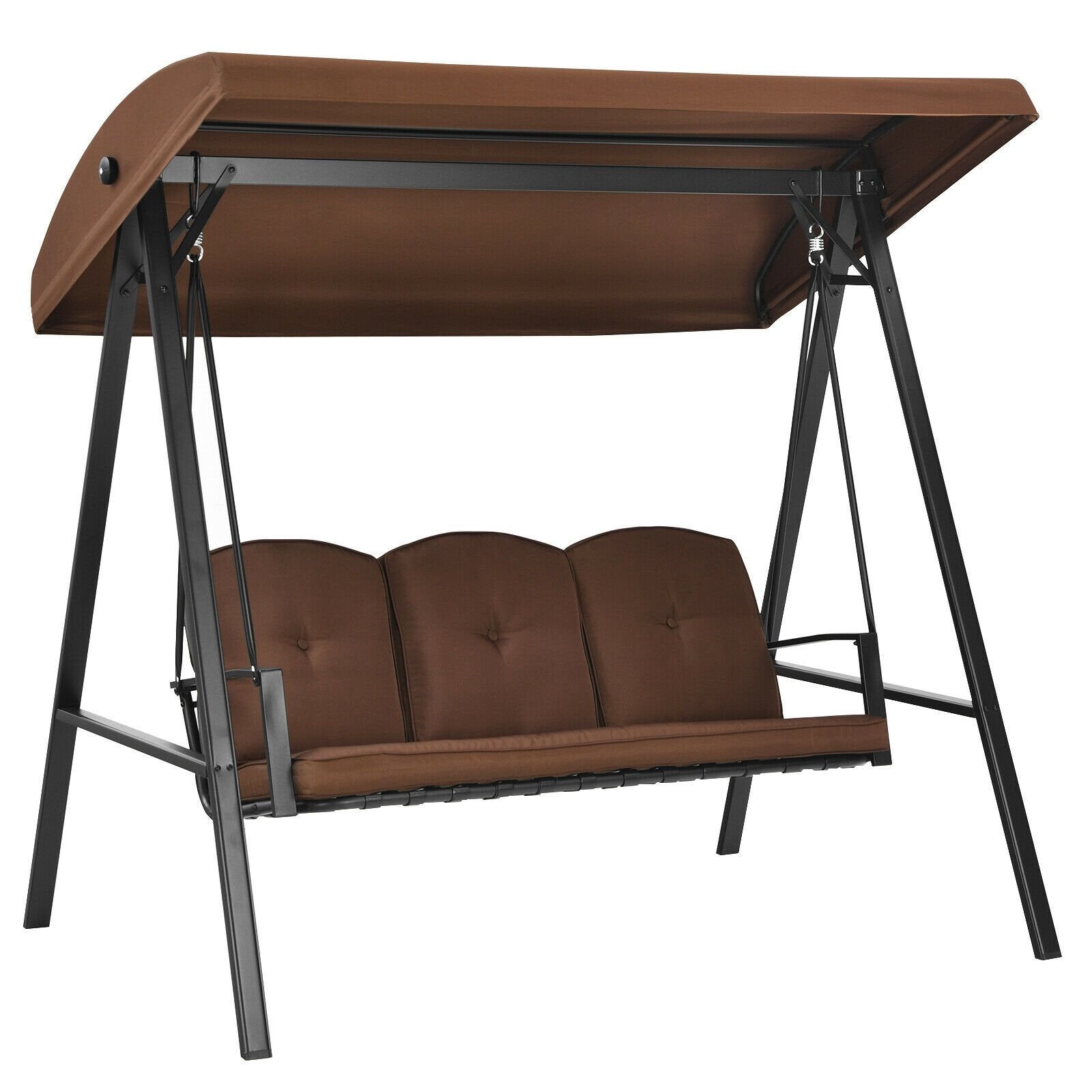 Outdoor 3-Seat Porch Swing with Adjust Canopy and Cushions, Brown at Gallery Canada