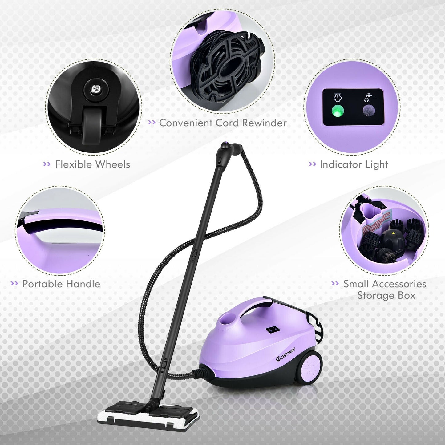 2000W Heavy Duty Multi-purpose Steam Cleaner Mop with Detachable Handheld Unit, Purple Vacuums & Cleaners at Gallery Canada
