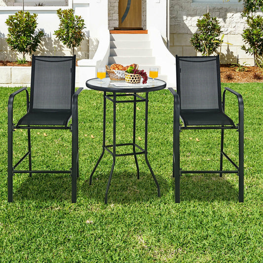 3 Piece Outdoor Patio Bar Table Stool Set, Black
