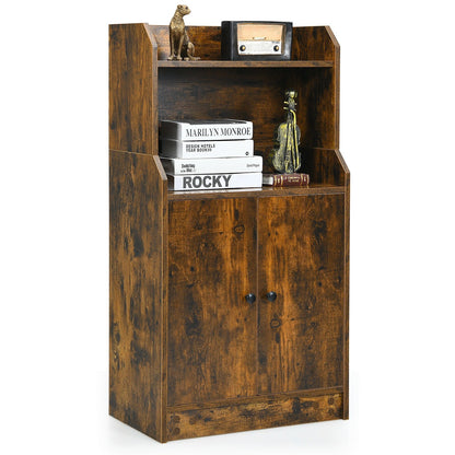 Storage Cabinet Bookcase with Doors and Display Shelf, Rustic Brown