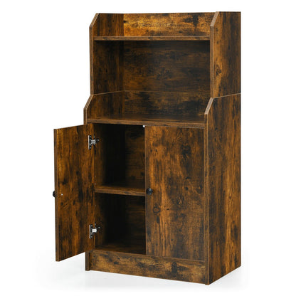 Storage Cabinet Bookcase with Doors and Display Shelf, Rustic Brown