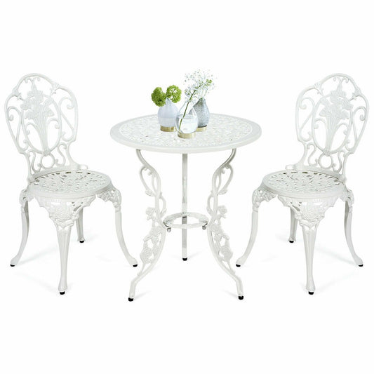 3 Pieces Patio Table Chairs Furniture Bistro Set , White