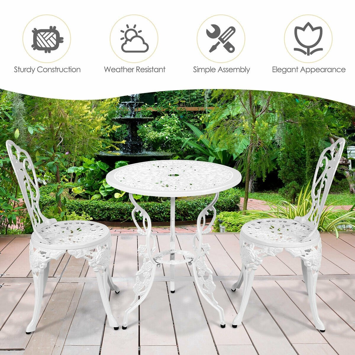 3 Pieces Patio Table Chairs Furniture Bistro Set , White at Gallery Canada