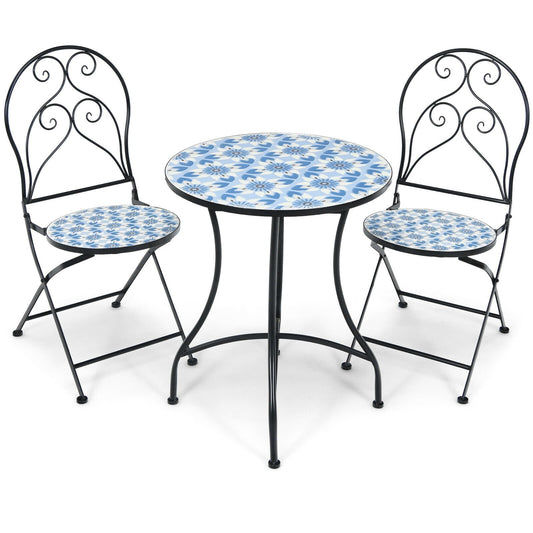 3 Pieces Patio Bistro Furniture Set with Mosaic Design, Black