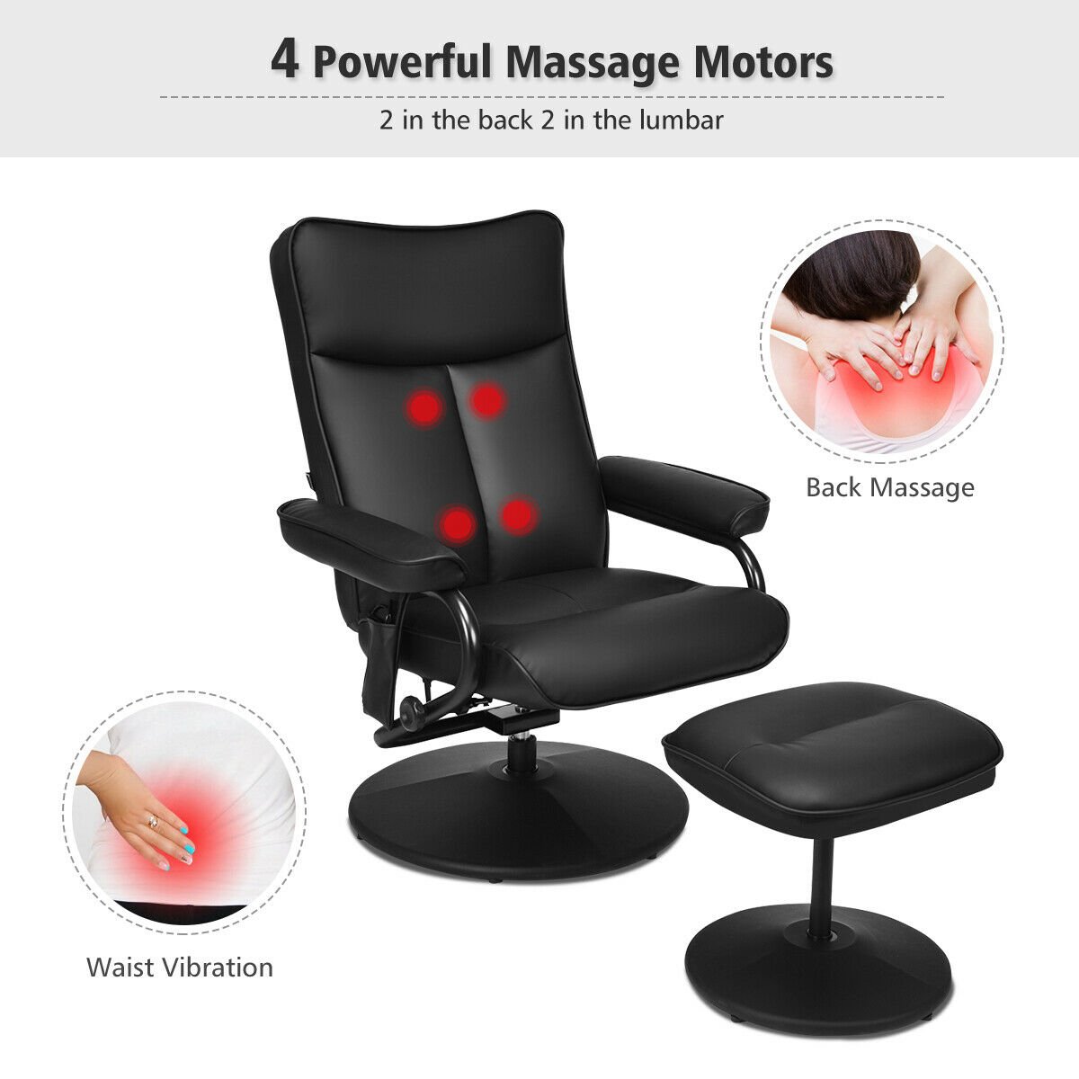 Electric Massage Recliner Chair with Ottoman and Remote Control, Black