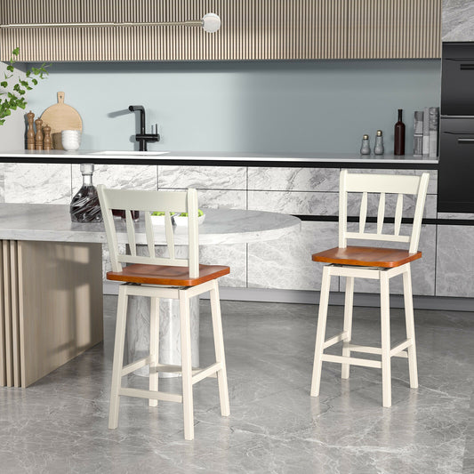 24.5 Inches Set of 2 Swivel Bar Stools with 360° Swiveling, White Bar Stools White at Gallery Canada