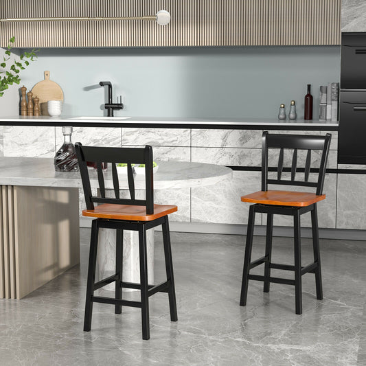 Set Of 2 Swivel Bar Stools, 24.5 Inches, Black