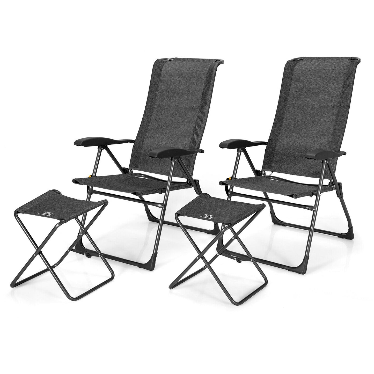 4 Pieces Patio Adjustable Back Folding Dining Chair Ottoman Set, Gray at Gallery Canada