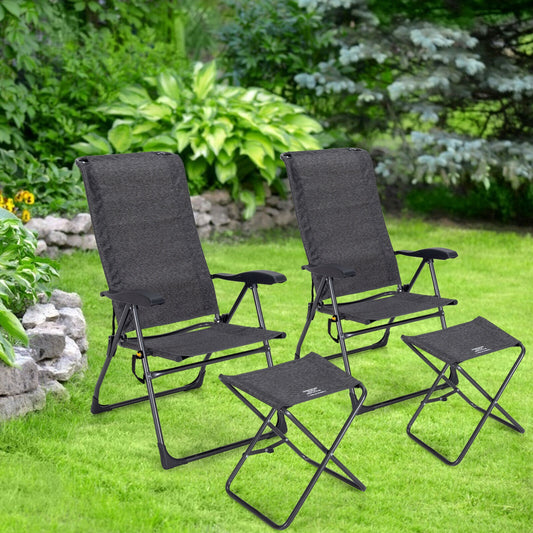 4-Piece Adjustable Back Folding Dining Chair Ottoman Set, Gray