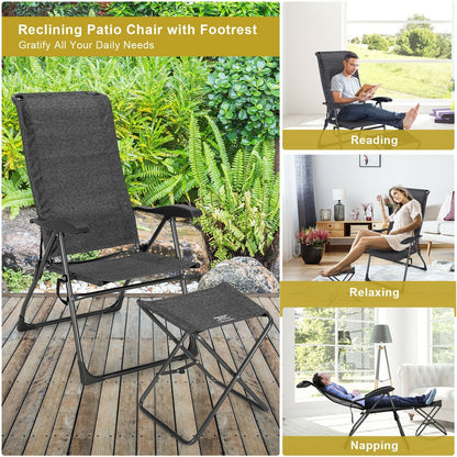 4 Pieces Patio Adjustable Back Folding Dining Chair Ottoman Set, Gray at Gallery Canada