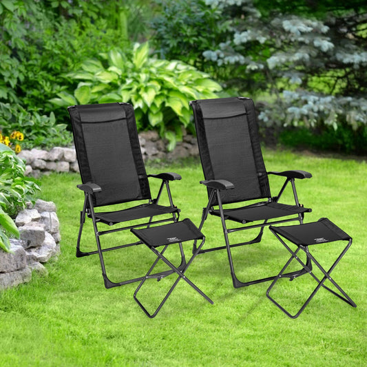 4 Pieces Patio Adjustable Back Folding Dining Chair Ottoman Set, Black Patio Dining Chairs Black at Gallery Canada