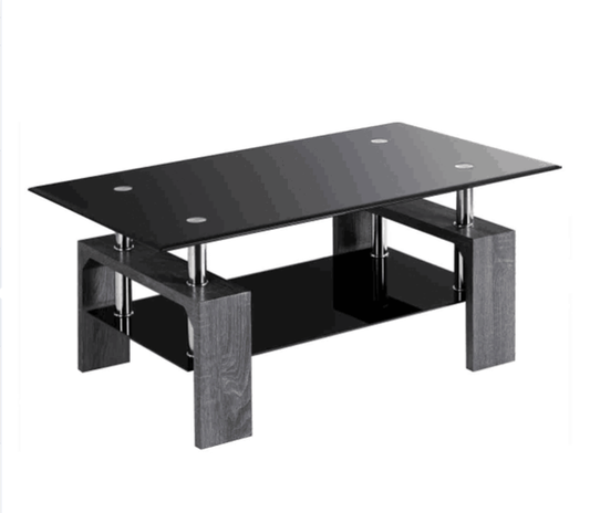 Rectangle Glass Coffee Table with Black Top and Metal Legs for Livingroom, Black at Gallery Canada