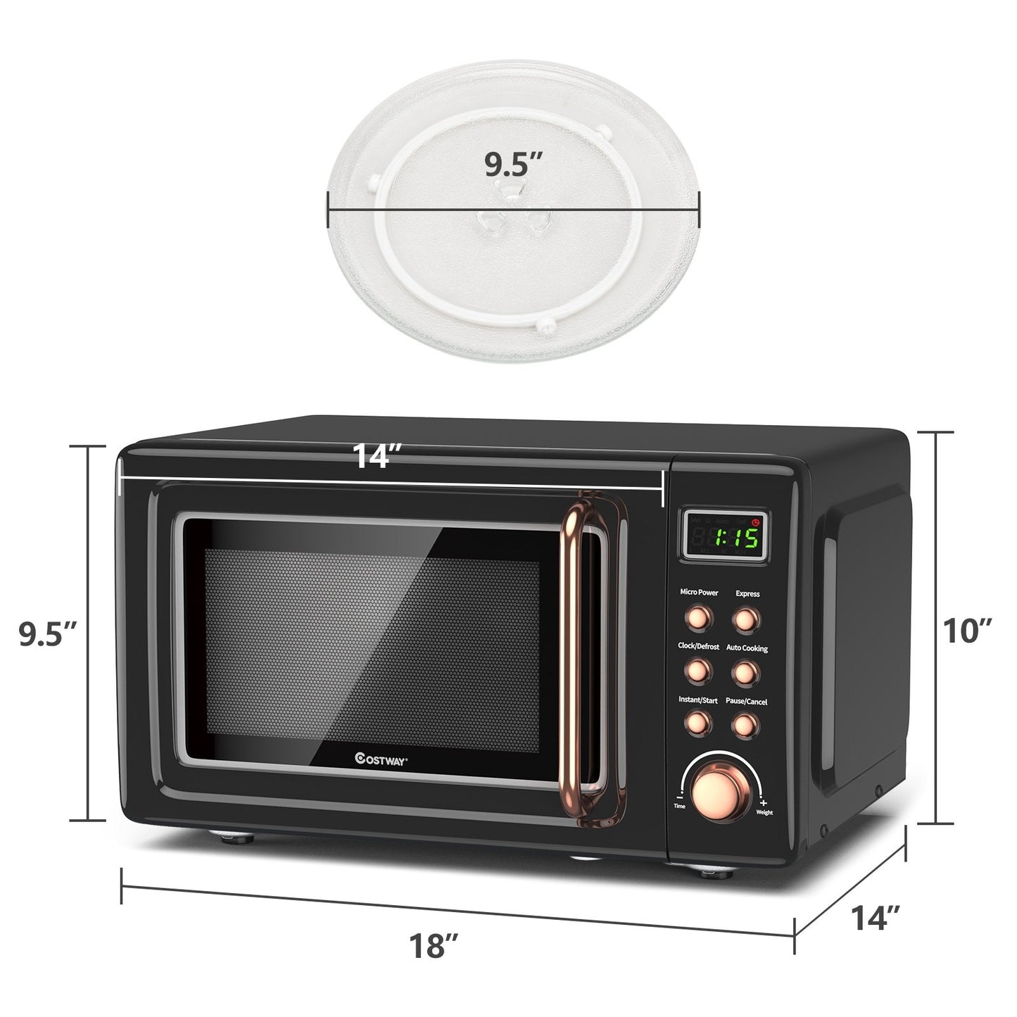 700W Retro Countertop Microwave Oven with 5 Micro Power and Auto Cooking Function, Golden