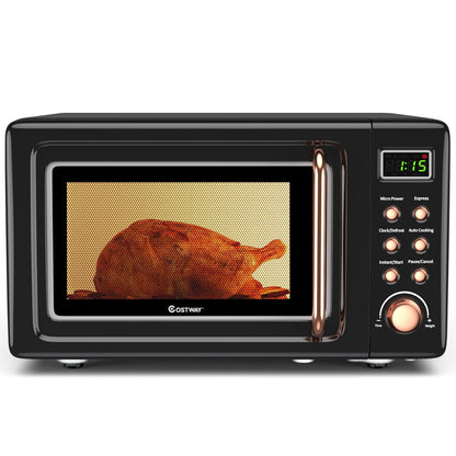700W Retro Countertop Microwave Oven with 5 Micro Power and Auto Cooking Function, Golden