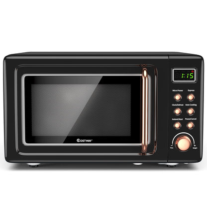 700W Retro Countertop Microwave Oven with 5 Micro Power and Auto Cooking Function, Golden at Gallery Canada