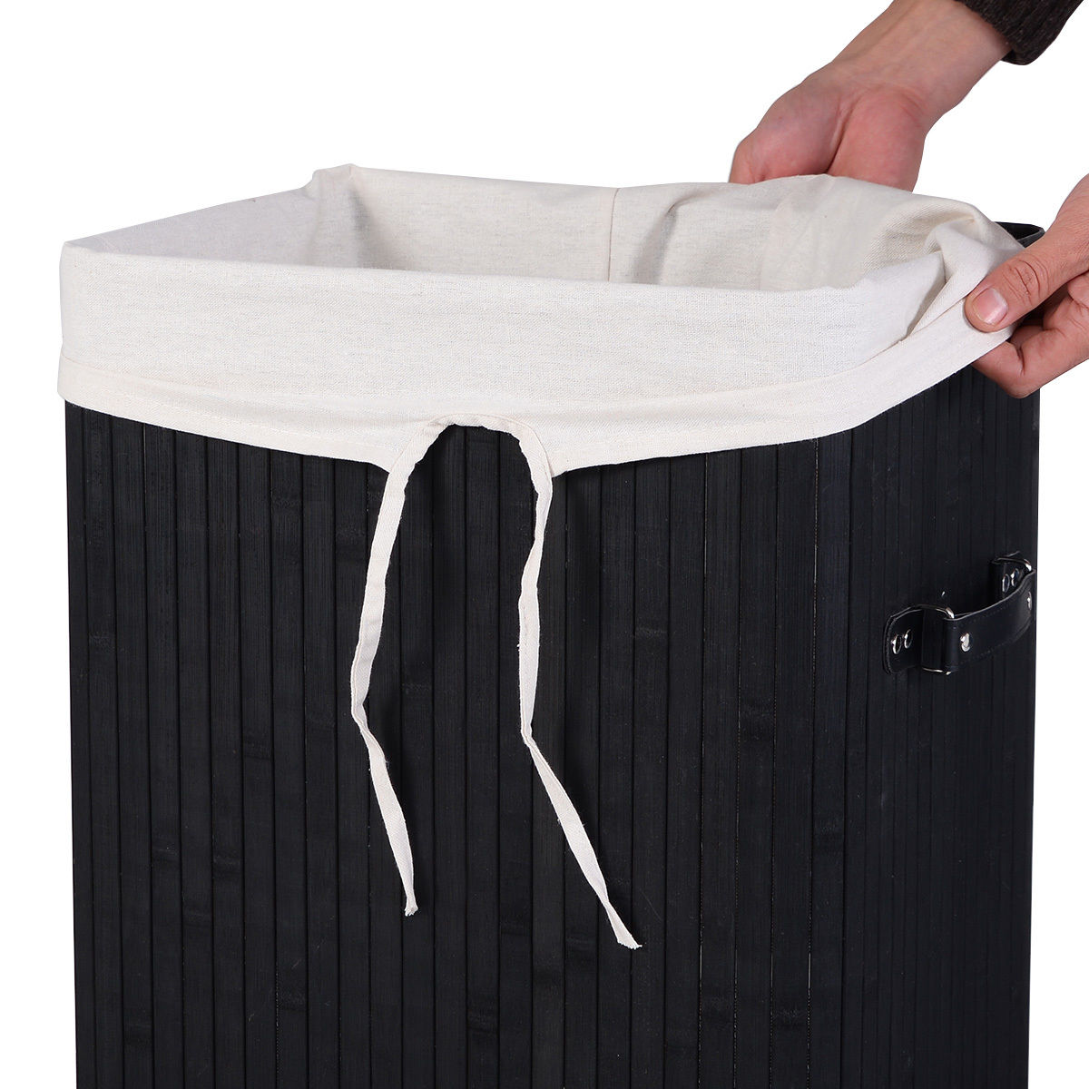 Rectangle Bamboo Hamper Laundry Basket Washing Cloth Bin Storage Bag with Lid, Black Laundry Baskets at Gallery Canada