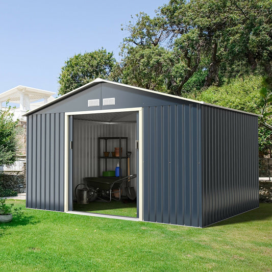 11 x 8 Feet Metal Storage Shed, Garden Tools, 2 Lockable Sliding Doors, Gray Sheds & Outdoor Storage Gray at Gallery Canada