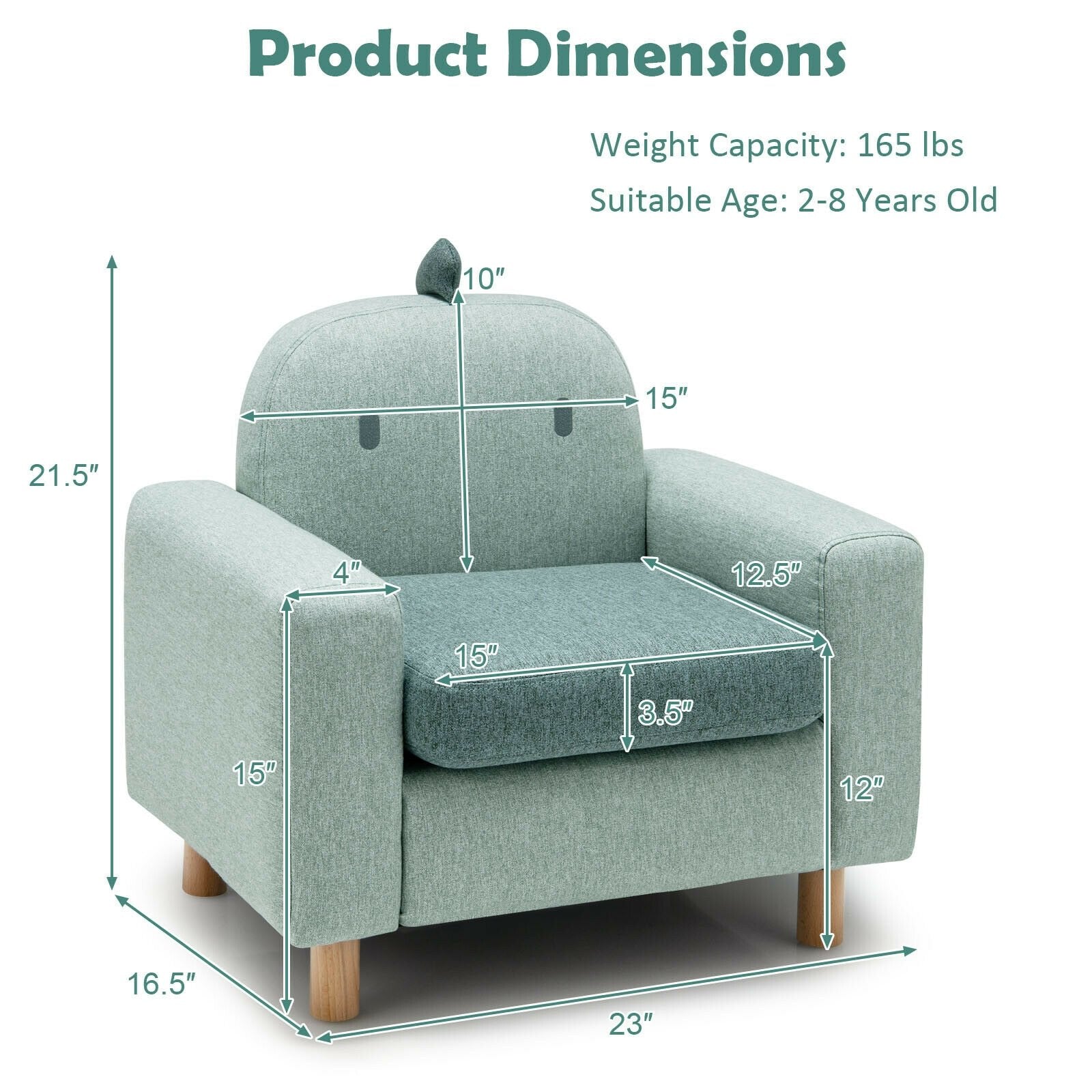 Kids Sofa with Armrest and Thick Cushion, Green at Gallery Canada