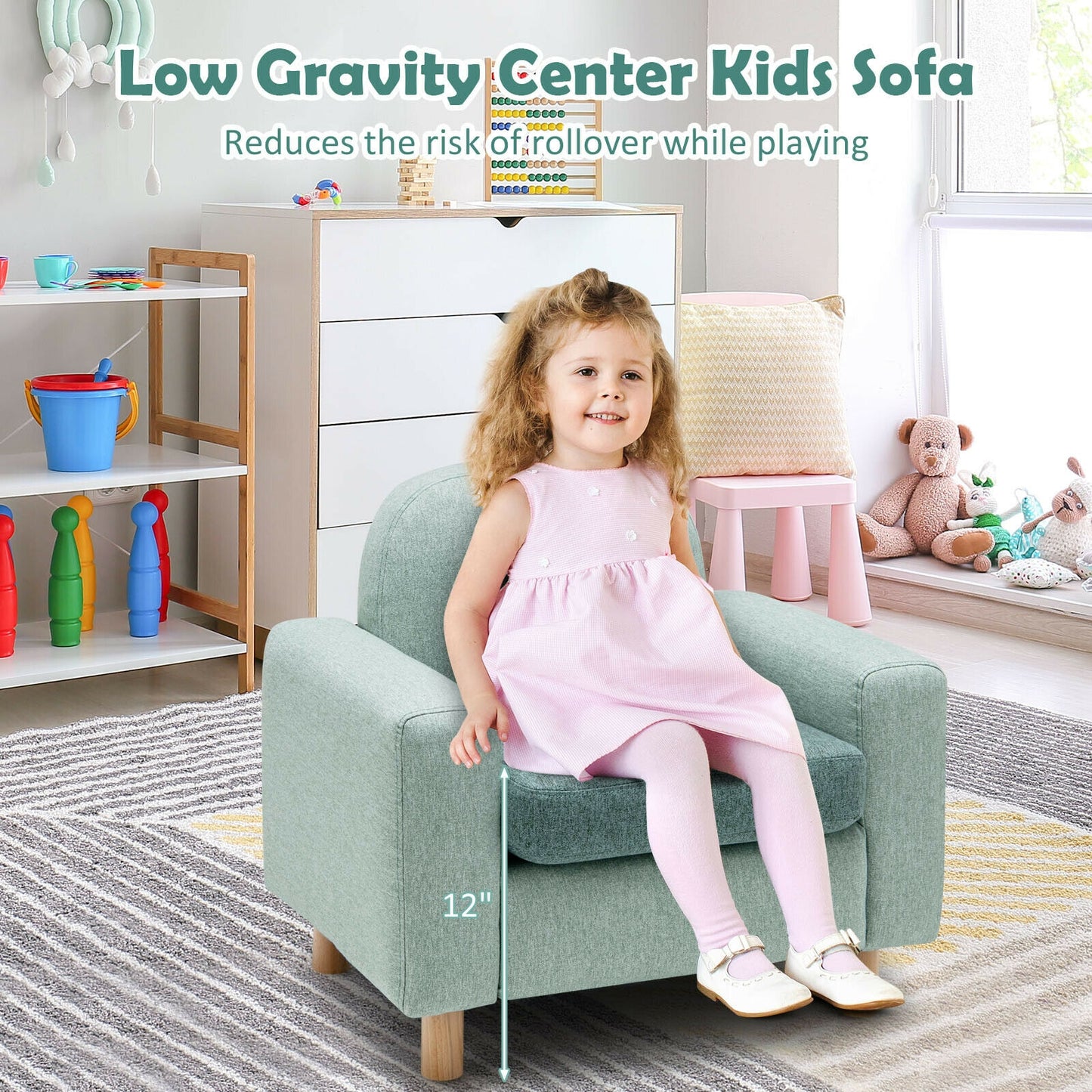 Kids Sofa with Armrest and Thick Cushion, Green Kids Chairs & Seating at Gallery Canada