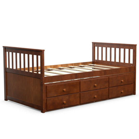 Twin Captain’s Bed with Trundle Bed with 3 Storage Drawers, Walnut at Gallery Canada