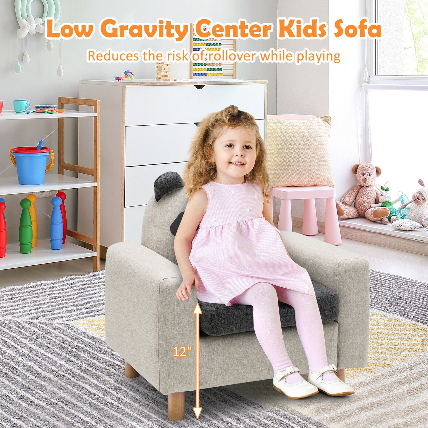 Kids Sofa With Armrest, Thick Cushion, Gray Kids Chairs & Seating at Gallery Canada